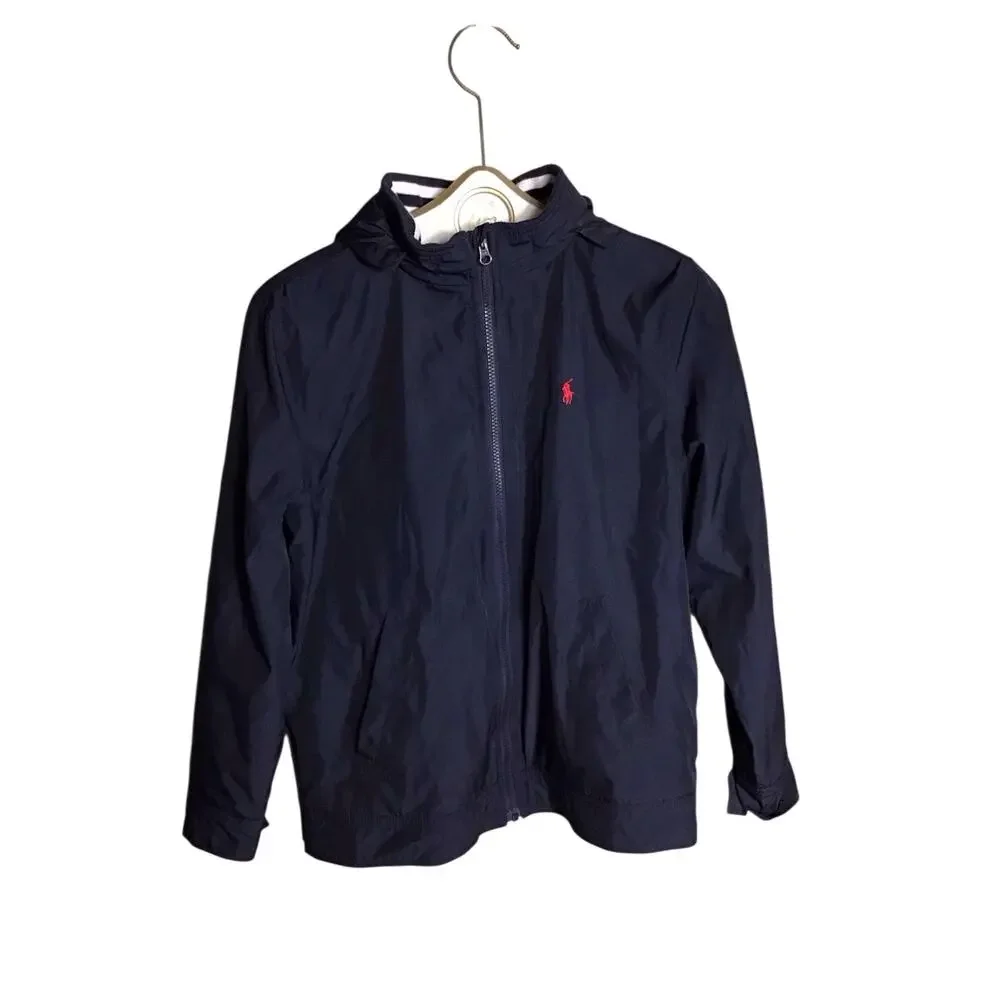 Ralph Lauren Polo Signature Logo Navy Blue Hooded  Windbreaker Jacket Sz.14/16